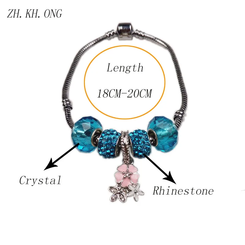 Ж. KH. ong 2017 простой серебряный шарм браслет и с цветком кулон сердце Синий Розовый