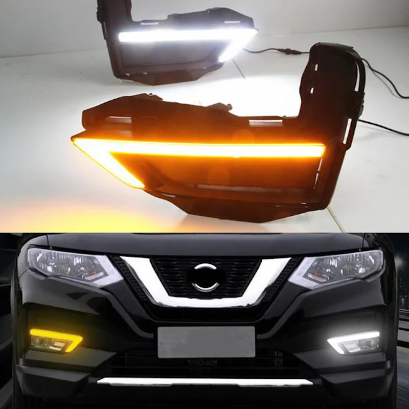 

Kalaite Car Flashing DRL For Nissan X-trail 2017 2018 Xtrail 2-Colors LED DRL Daytime Running Lights Daylight Fog light cover