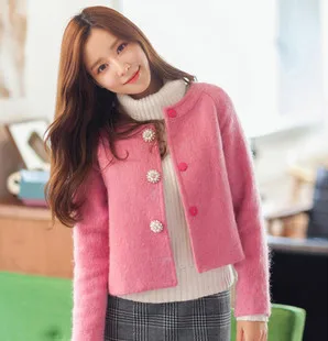 Женщины пиджак зима милый короткая шерстяная ткань пальто корсаж куртки длинный