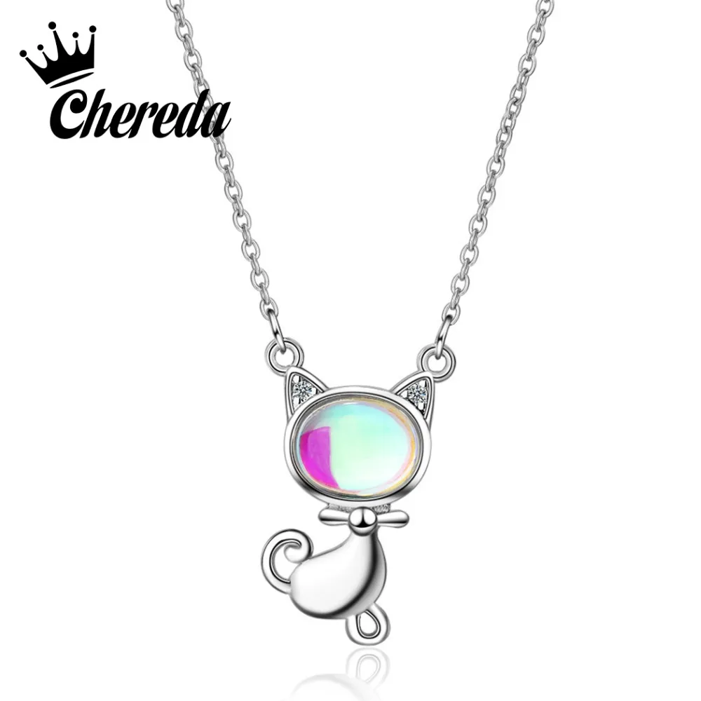 Chereda Очаровательное ожерелье лунный камень Кот игривый панк Стиль Ожерелья