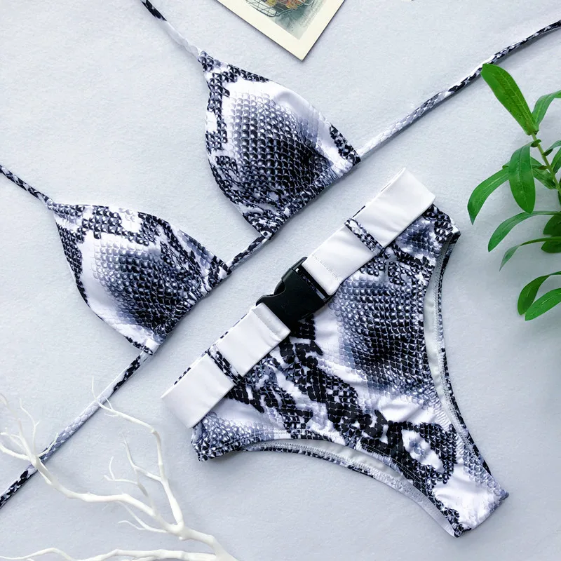 2019 для женщин пикантные Push Up Leopard набор бикини с узором ремни Высокая талия