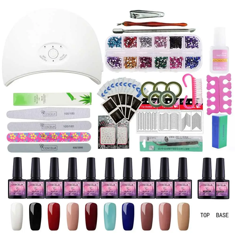 KIT A 02 36 Вт УФ светодиодный светильник для ногтей 10 шт. УФ-Комплект гель-лаков для ногтей полный маникюрный набор Гель-лак набор для дизайна ногтей Таймер Сушилка инструменты для маникюра - Цвет: KIT A 02