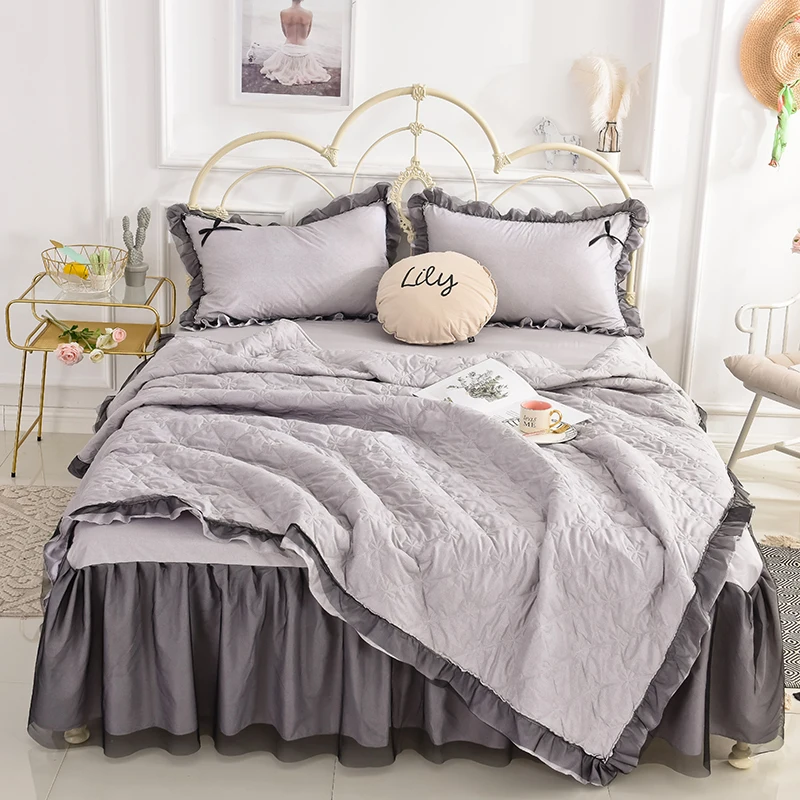 4 шт. модные летние постельные принадлежности серого цвета кровать юбка