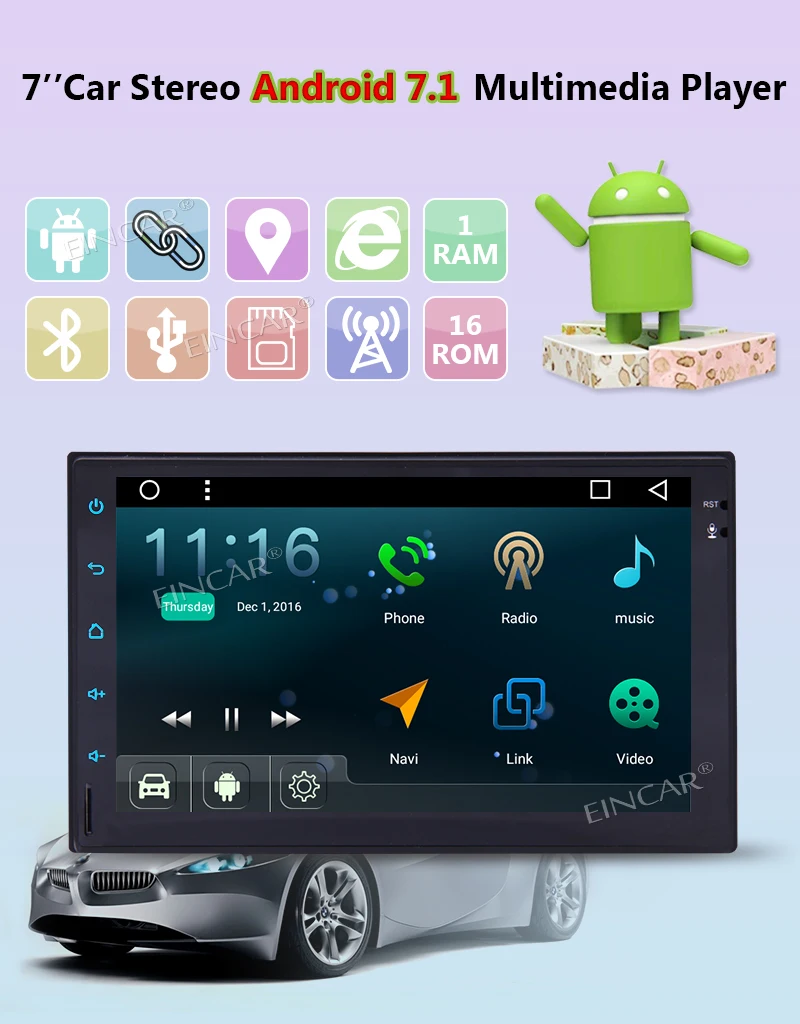 Eincar 7 ''автомобильный стерео Android 1 Quad Core double din gps в тире навигации автомобильное
