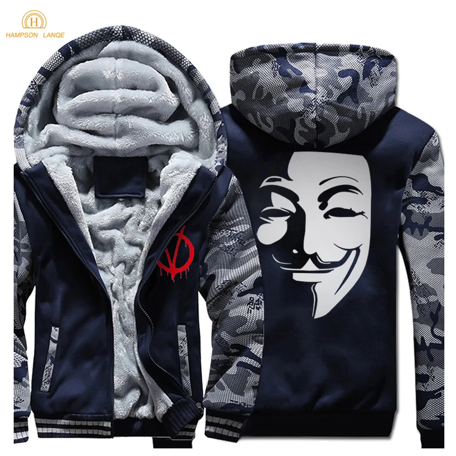 V for Vendetta маска Гай Фокс модные толстовки с капюшоном Мужские 2020 Зимние флисовые