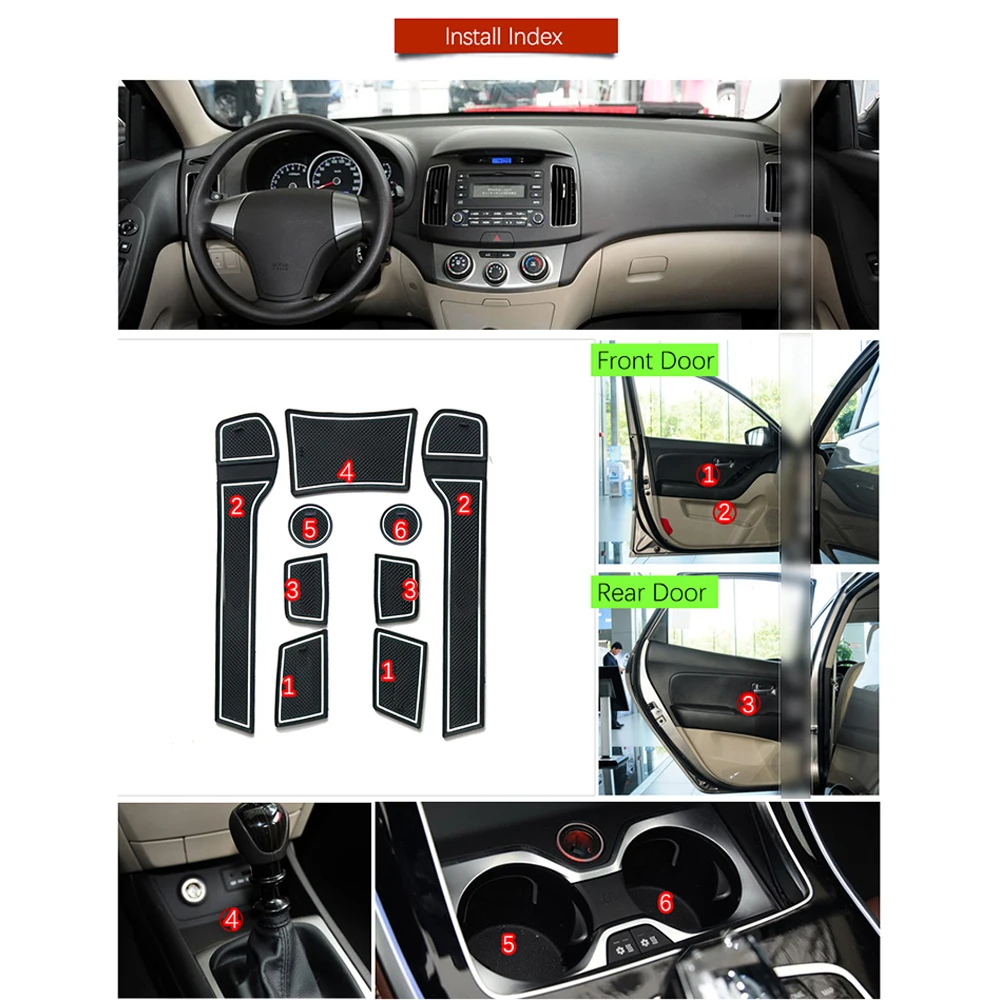 Противоскользящий коврик со слотом для ворот Hyundai Elantra HD 2007 2008 2009 2010 резиновые