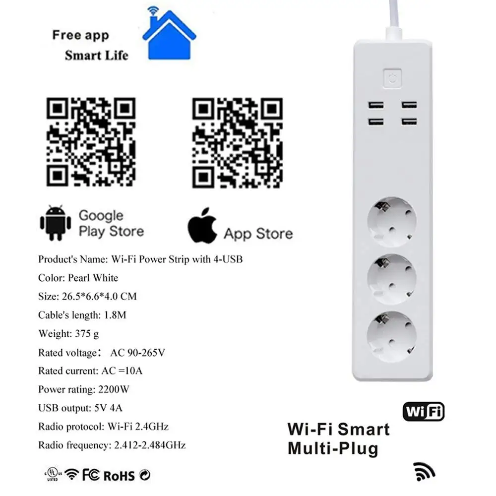 Wifi Smart power Strip 3 розетки ЕС Plug 4 usb порт зарядки синхронизации приложение Голосовое управление работа с Alexa, Google Home Assistant