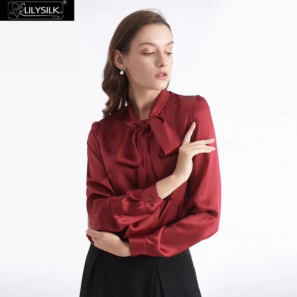 LilySilk блузка шелковый галстук бабочка шеи Новинки для женщин Бесплатная