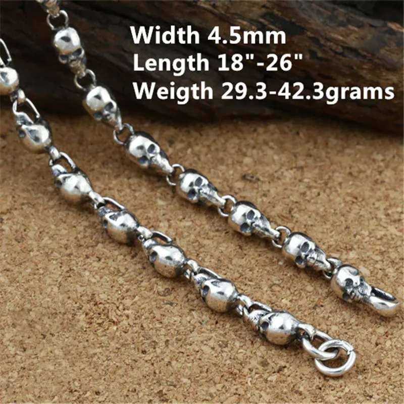 925 Череп из стерлингового серебра цепи ожерелье черепа 4 5 мм 18 &quot20&quot 22 &quot24&quot 26