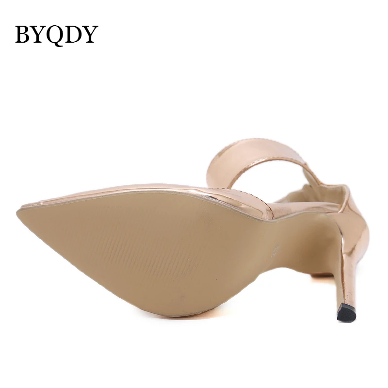 BYQDY/модные женские туфли-лодочки; кожаные туфли с острым носком и ремешком на лодыжке; вечерние туфли в подарок; женские пикантные туфли на высоком тонком каблуке; коллекция года; цвет золотой