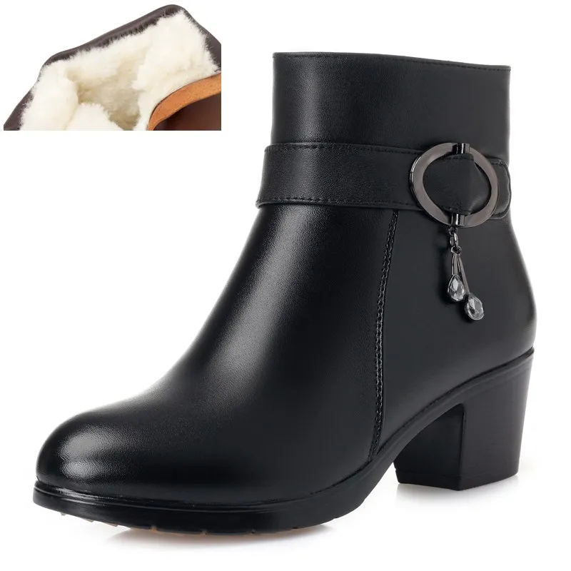 black wool AIYUQI; Новинка года; женские короткие зимние ботинки из натуральной кожи; женские Ботинки martin большого размера; женские зимние ботинки с подкладкой из австралийской шерсти - Цвет: black wool
