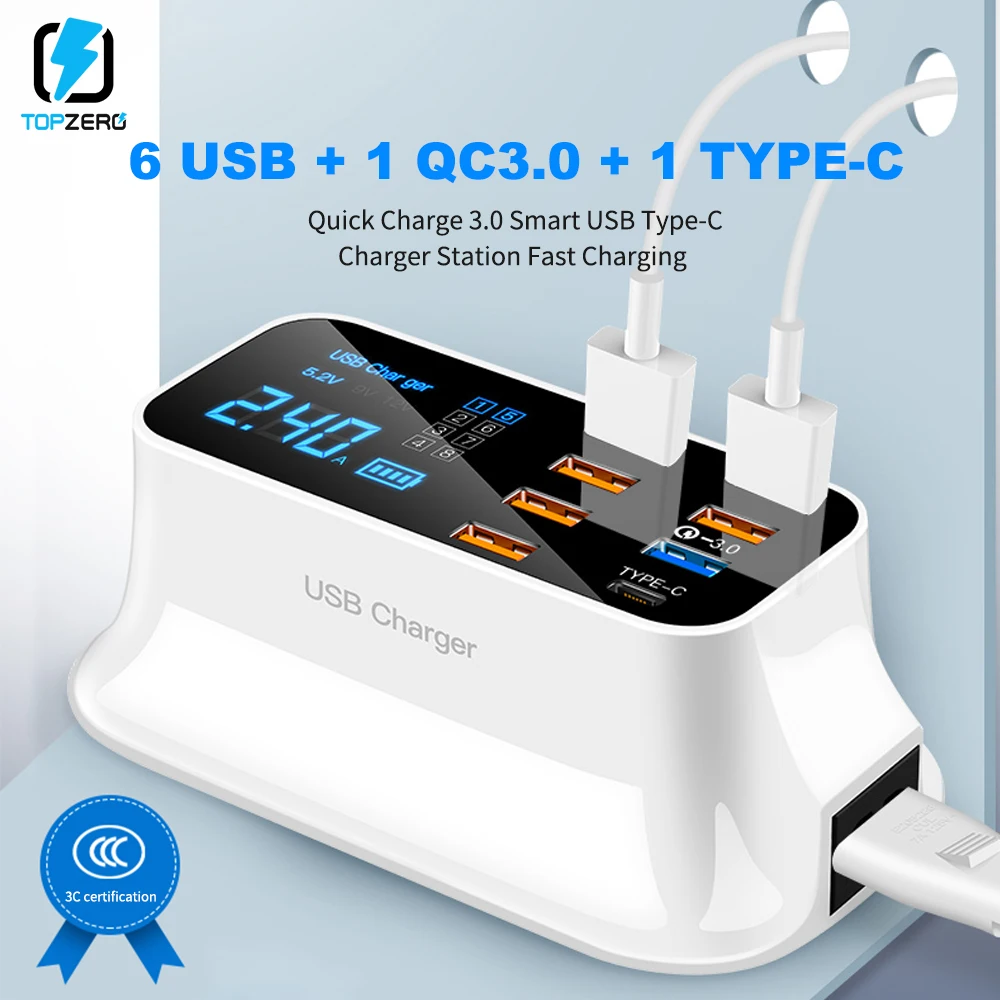 8 портов Быстрая зарядка 3,0 Led дисплей USB зарядное устройство для Android iPhone адаптер телефон планшет быстрое зарядное устройство для xiaomi huawei samsung