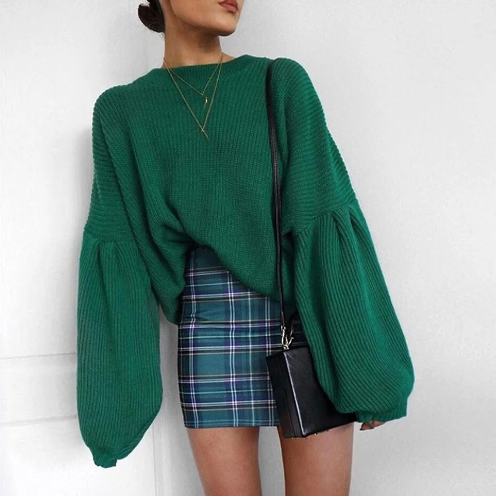 Elegant Batwing Sleeve Knitted Sweater Autumn Women Long O Neck Loose Pullover Knitwear Femme ONA100067 | Женская одежда