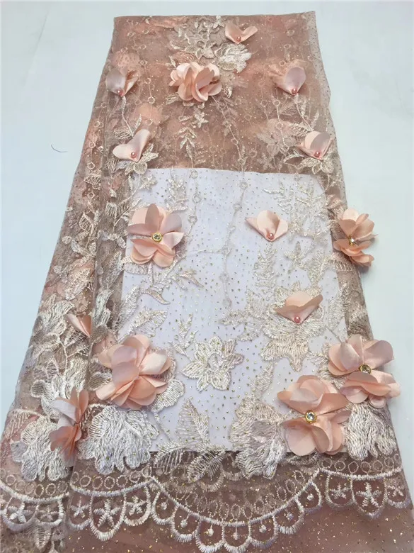 2019 Высокое качество кружево украшенное бисером в африканском стиле ткани персик
