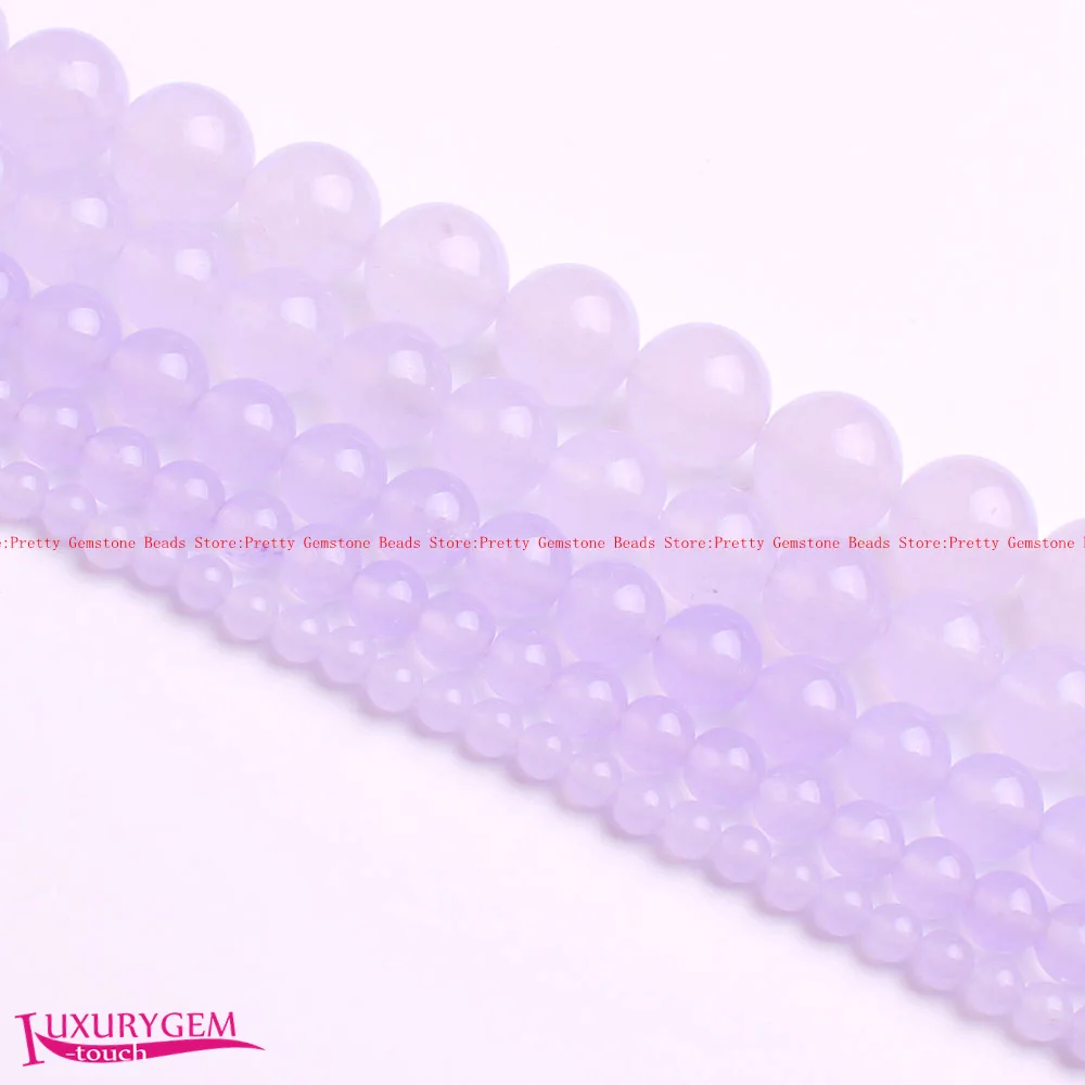 

4,6,8,10,12,14mm Smooth Natural Light Purple Jades Round Shape Loose Beads Strand 15" Jewelry Making wj388