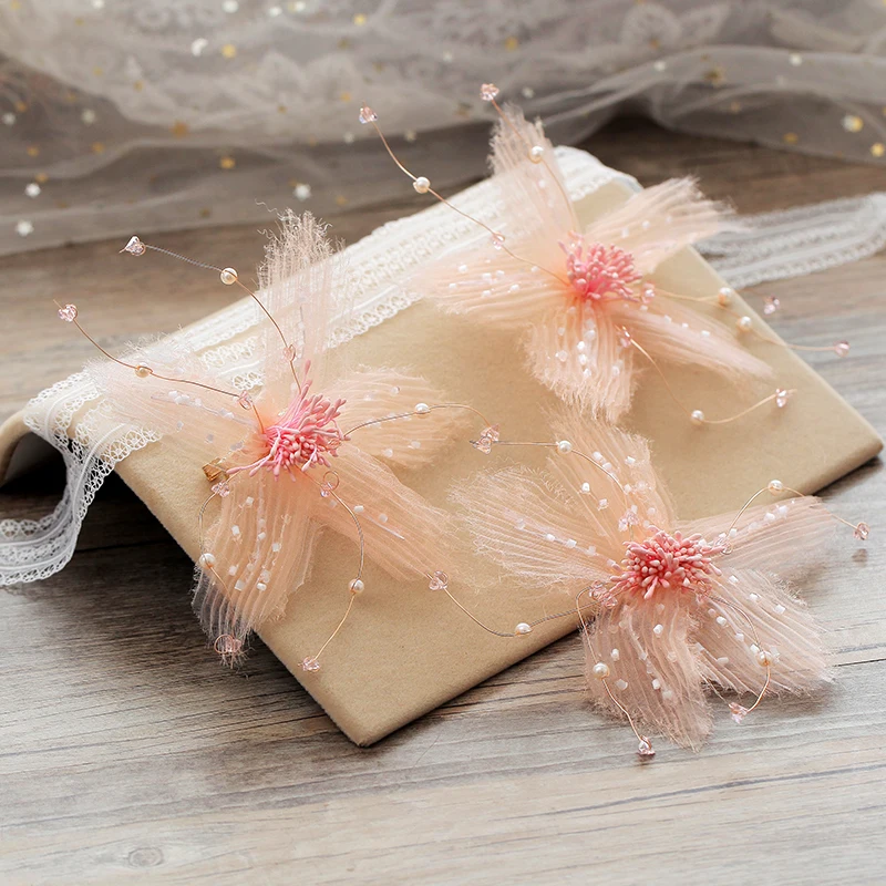 Украшения для волос шелковые заколки с розовым и белым цветком свадебные