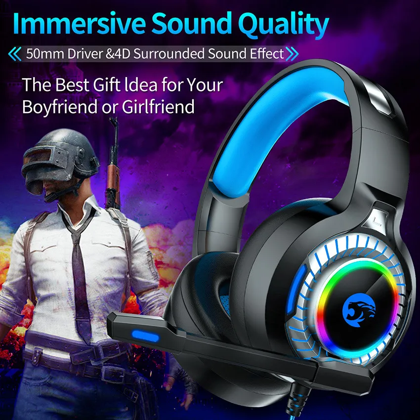 ASKMEER A60 PS4 гарнитура casque PC стерео бас Игровые наушники с микрофоном RGB светодиодная