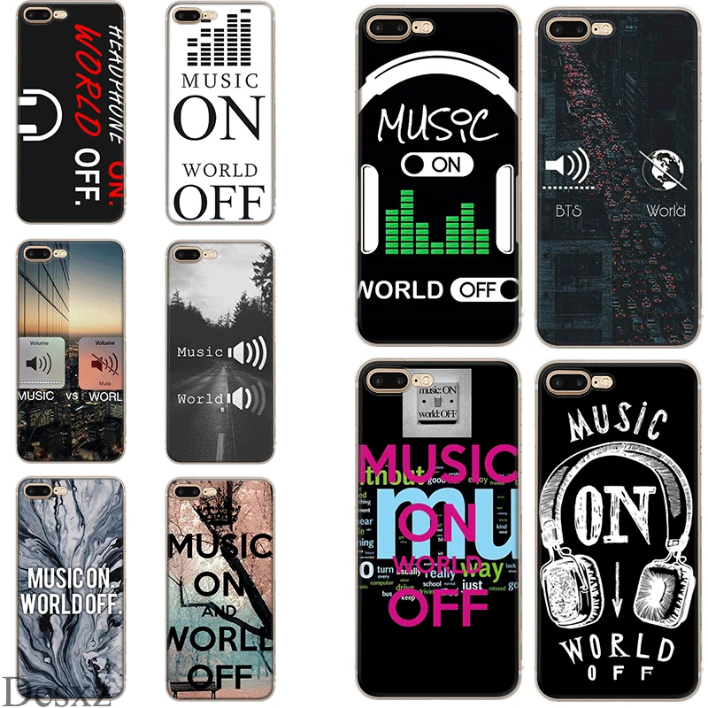 Мягкий чехол из ТПУ для телефона Music On World Off iPhone 5 5S SE 6 6s 7 8 Plus X XR XS Max|Чехлы-накладки|