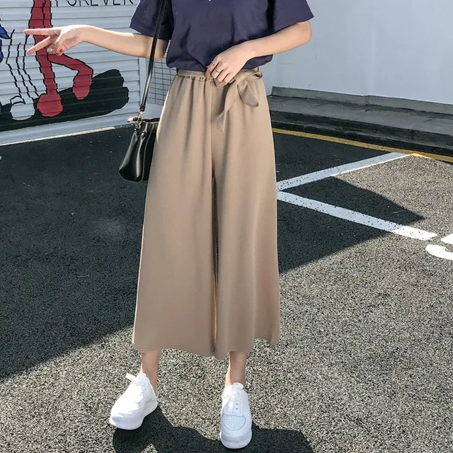 

2019 Women Summer Casual Fashion Loose Wide Leg Pants Women High Waist Pants Preppy Style Trousers Solid Female Palazzo Pants