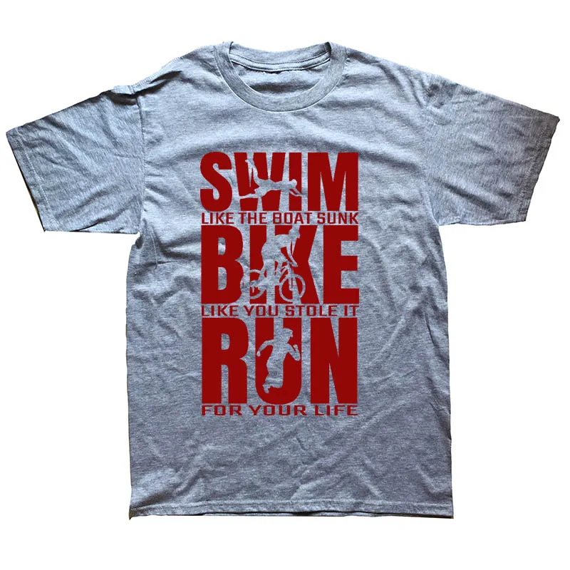GRAY Триатлон Триатлет Runninger Swimmings Bikings забавная Футболка мужская летняя с коротким рукавом Уличная футболка хлопок футболки черный - Цвет: GRAY