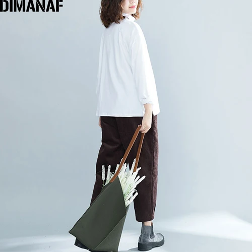 Tao8040CN-white DIMANAF, женские топы, тройники размера плюс, женская одежда, женские футболки, водолазка, хлопок, Вязанная, свободная, одноцветная футболка, Осень-зима - Цвет: Tao8040CN-white