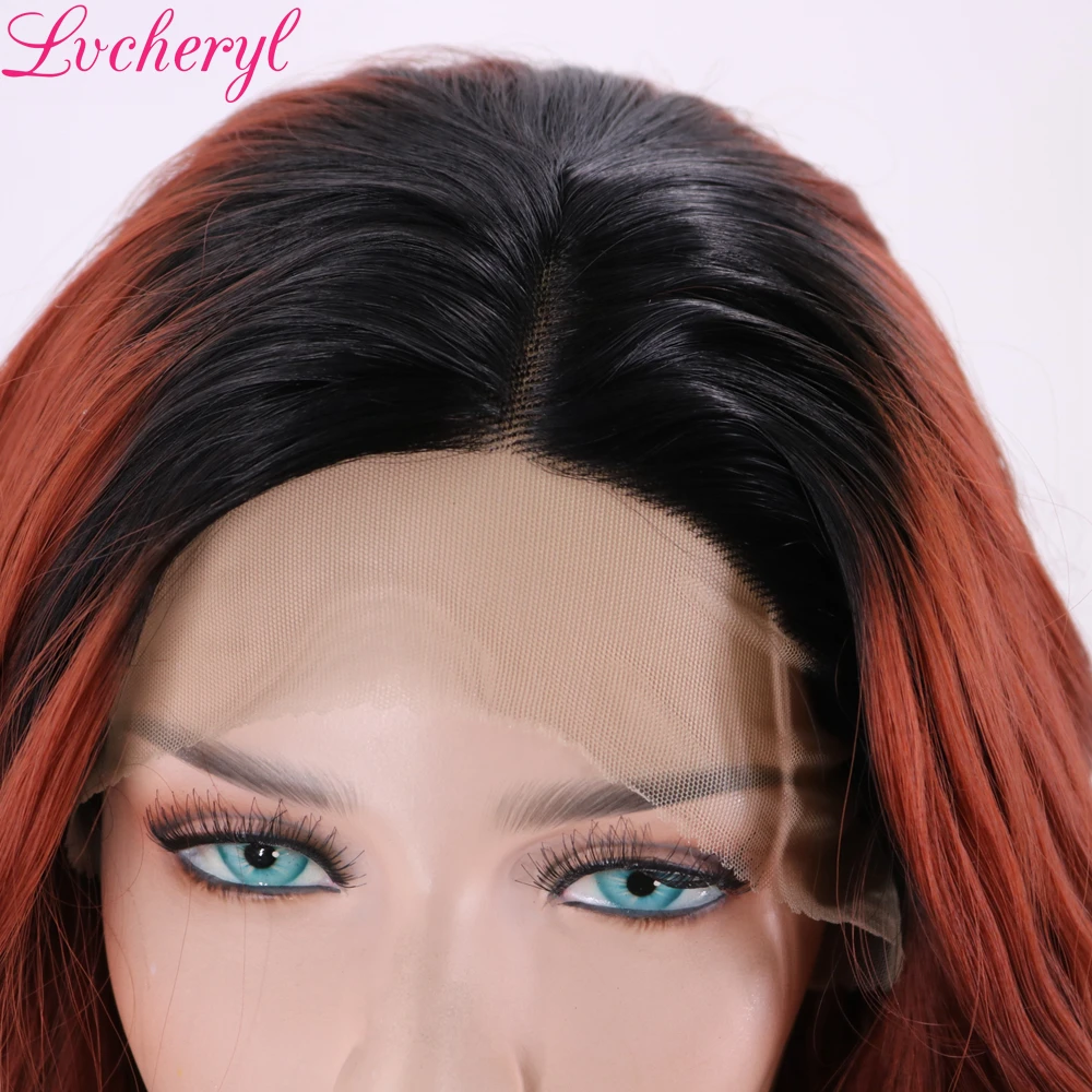 Короткие синтетические кружевные парики Lvcheryl черные корни в красно-коричневый