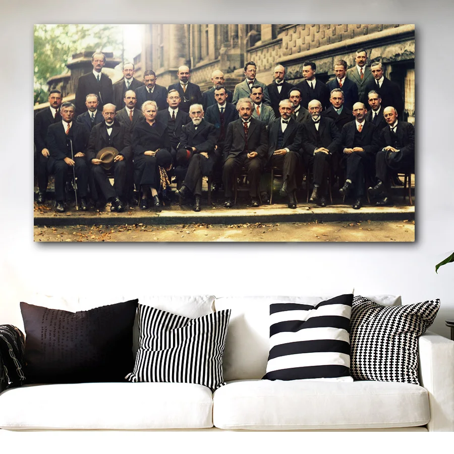 ВИНТАЖНЫЙ ПЛАКАТ известная фотография ученых на Конференции сольвай печать