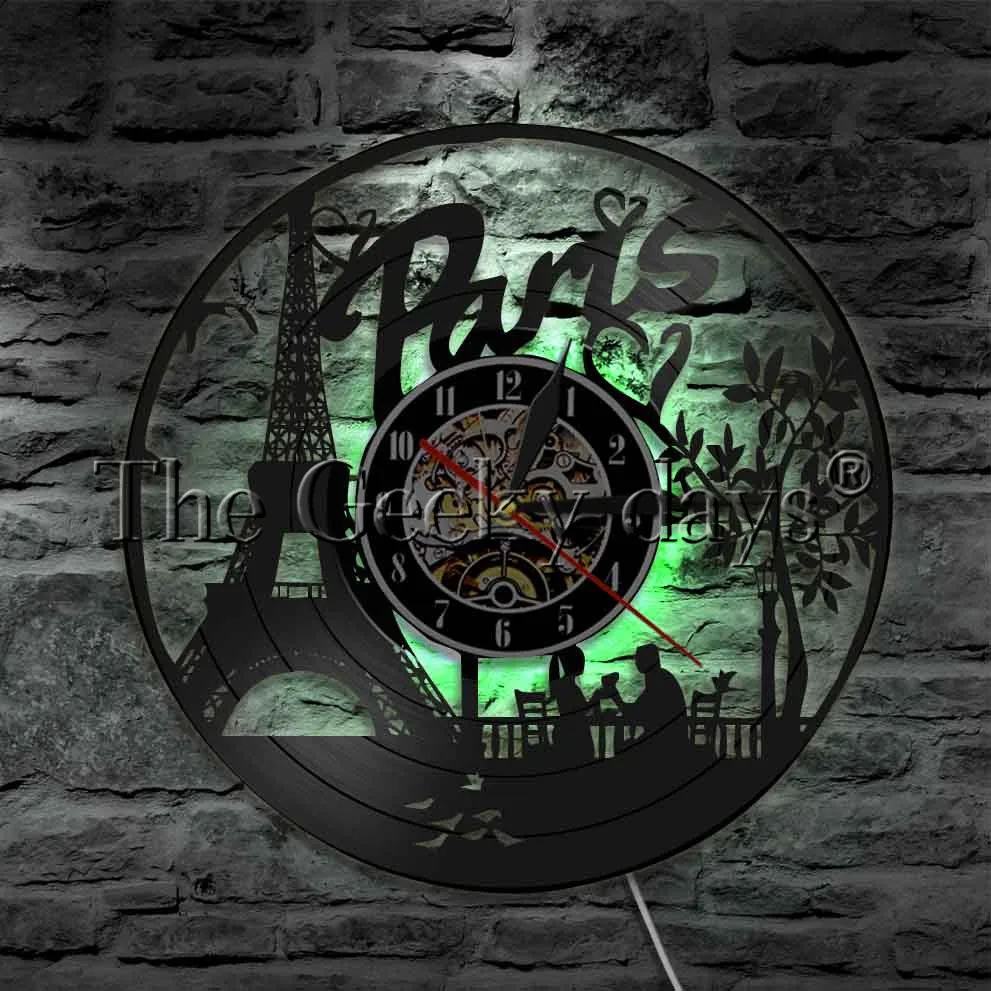 Эйфелева башня в Париже светодиодные настенные часы с виниловой пластиной