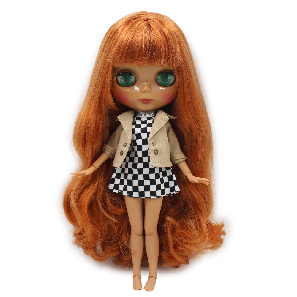 Ледяная кукла DBS Blyth licca body dark skin joint orange brown hair 1/6 bjd 30 см игрушка в подарок| |