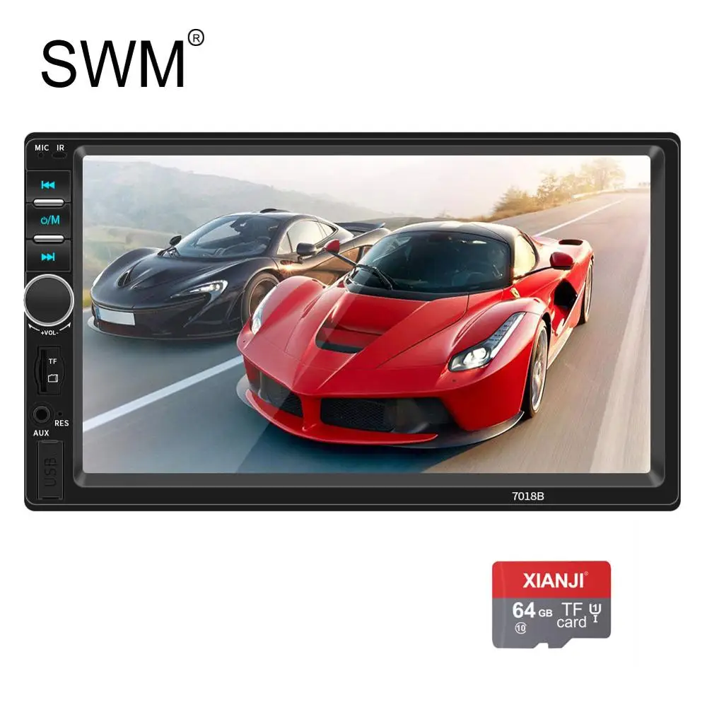 7018B Autoestereo кассетный плеер 12V мультимедийный плеер " 2din автомобильный радиоприемник Hd 1080P изображение при движении задним ходом Mp5 плеер Авто Радио Bluetooth - Цвет: Radio with 64GB Card