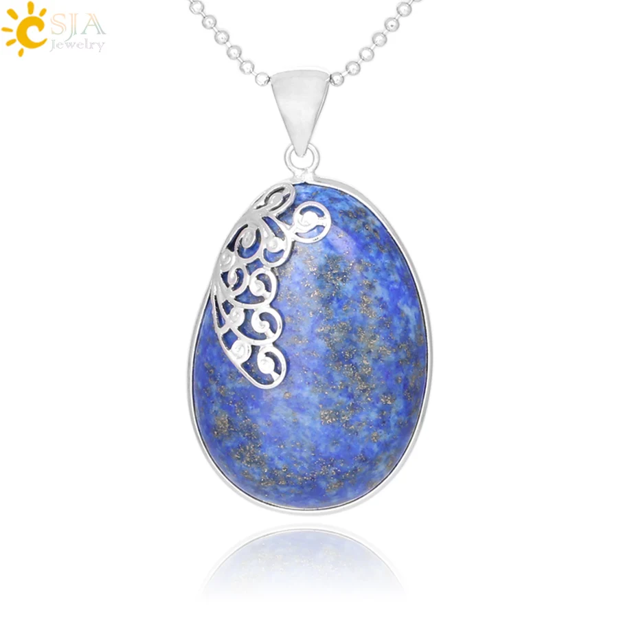 Necklace CSJA, популярное ожерелье с подвеской из лазурита, овальное винтажное синее ожерелье с подвеской в форме капли воды, Женские Ювелирные изделия для исцеления, подарок F320 - Окраска металла: Necklace