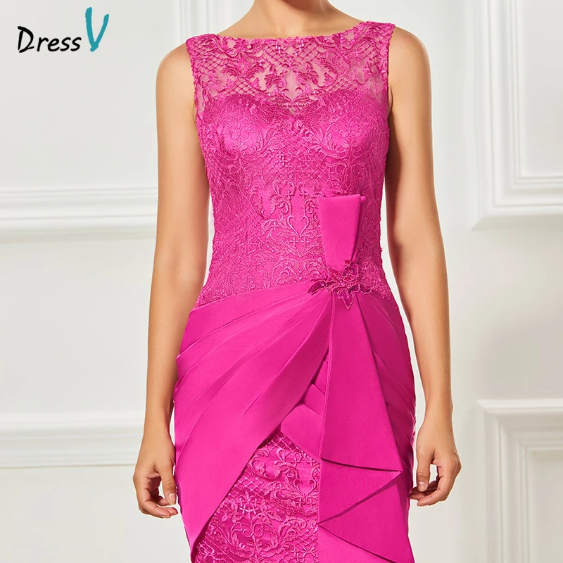 DressV фуксия 2017 коктейльное платье с рукавами на молнии оболочка короткая длина