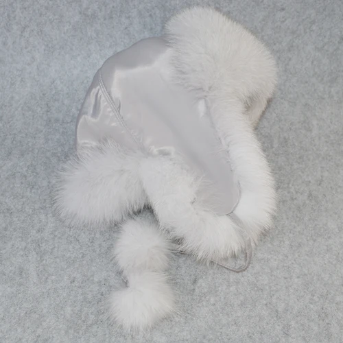 natural fox white Лидер продаж, женские шапки из натурального Лисьего меха, русская ушанка, Зимняя Толстая теплая мягкая шапка с ушками, модная женская шапка-бомбер из натурального Лисьего меха - Цвет: natural fox white