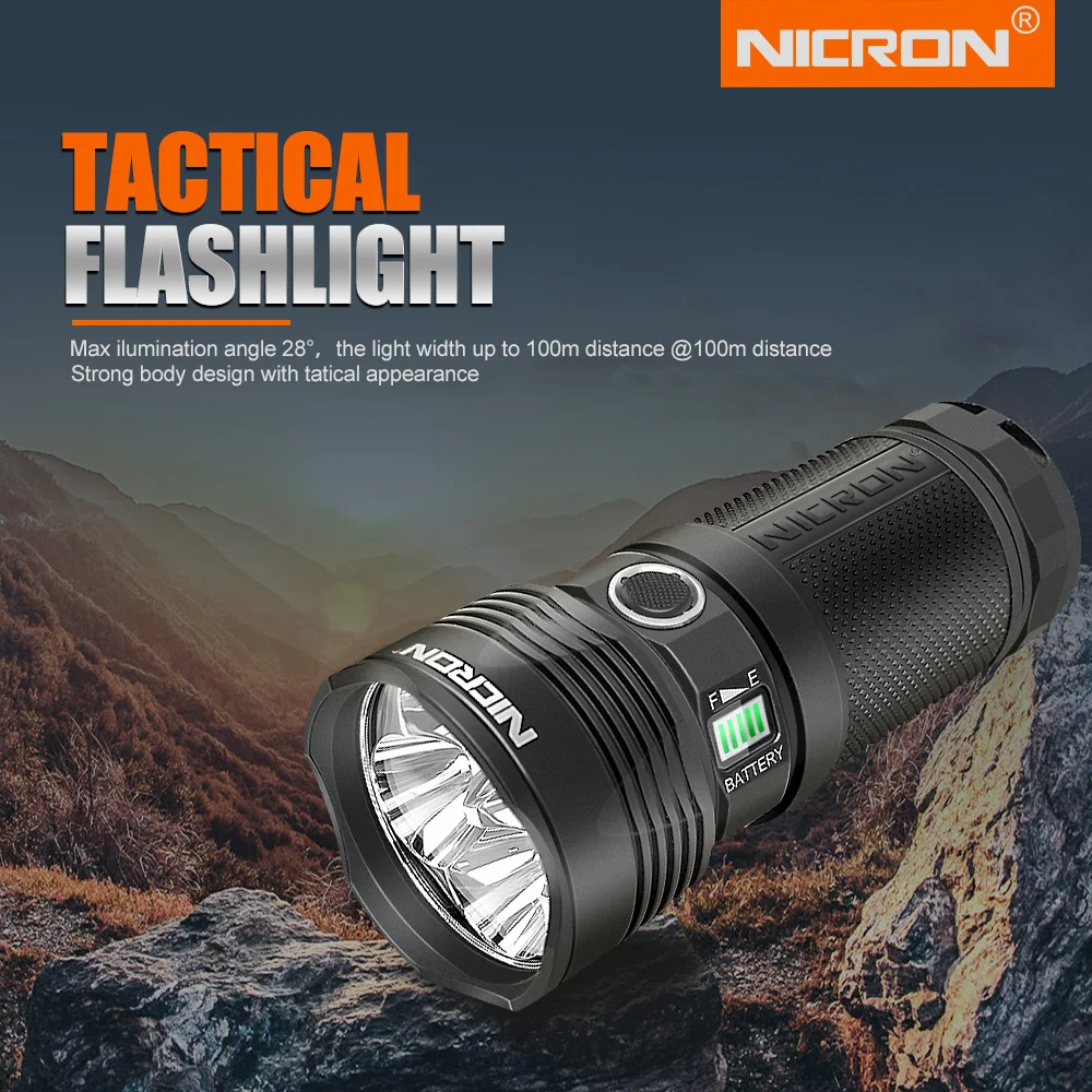NICRON крари яркий тактический фонарик 18650 Батарея 12 000LM 346 м 30 000CD 29 Вт