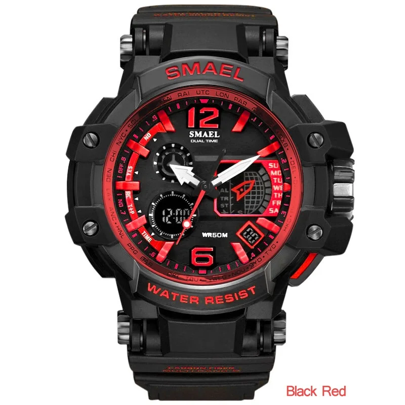 Black-Red SMAEL Мужские кварцевые цифровые часы мужские спортивные часы электронные военные наручные часы мужские водонепроницаемые часы 1509 Relogios Masculino - Цвет: Black-Red