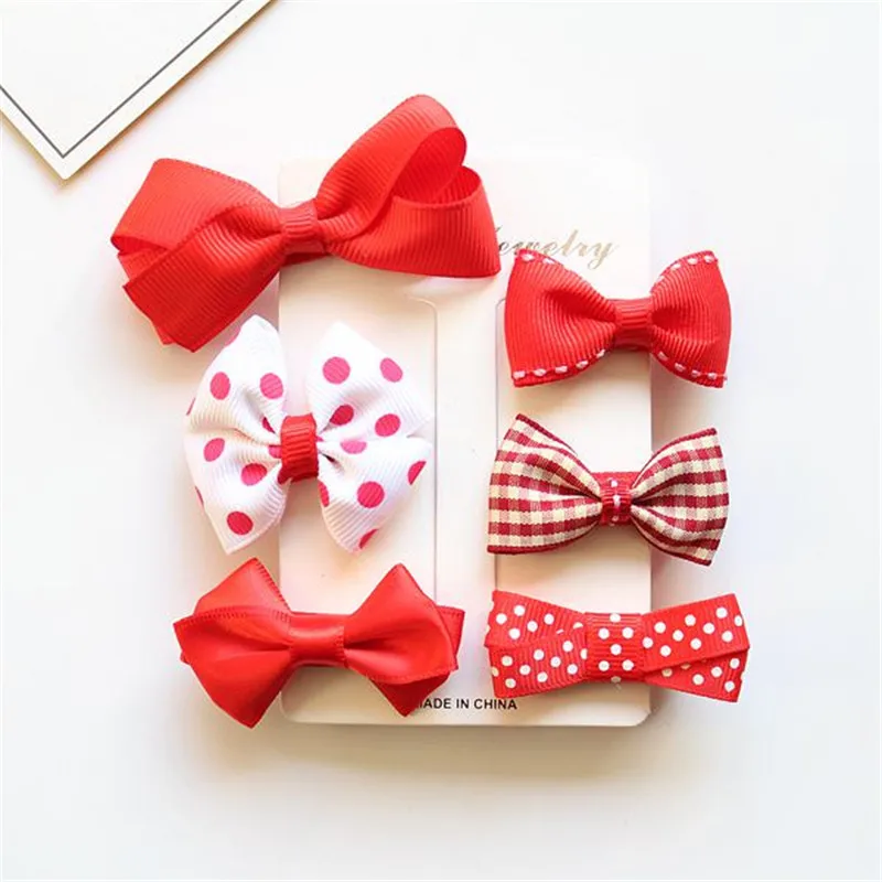 red hairpin MIXIU 6 шт./компл. смешанные стили с прелестным бантом Резинки для волос+ заколка для волос с бантом заколка для волос для маленьких девочек Головные уборы аксессуары для волос - Цвет: red hairpin