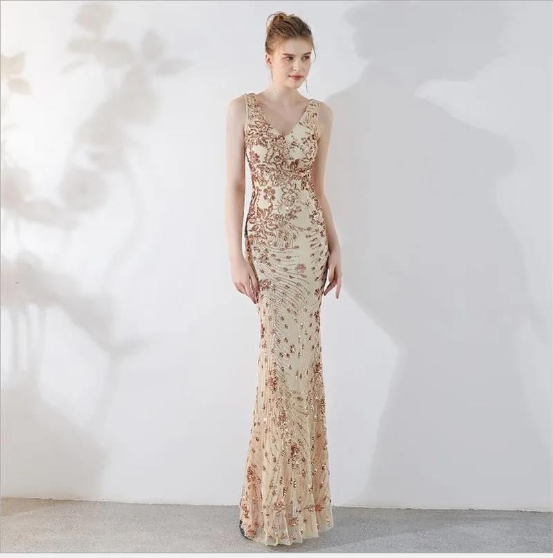 Новые Вечерние платья русалки с длинным v образным вырезом тонкие невесты