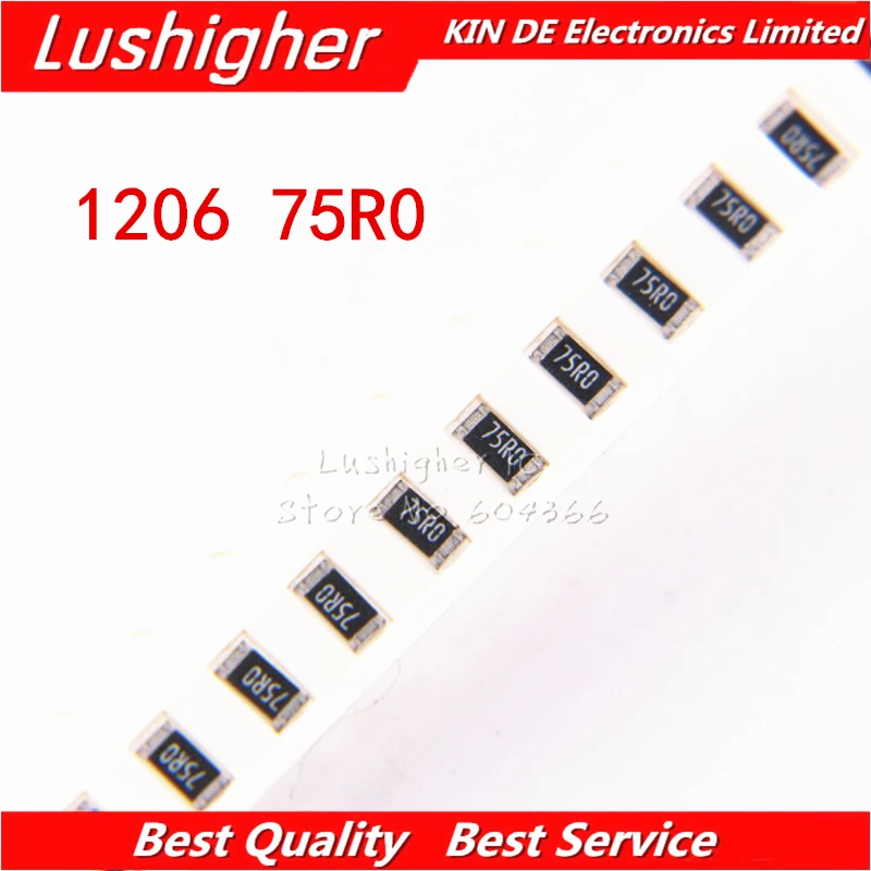 100 шт. 1206 SMD резистор 1% 75 Ом 75R0 75R|Резисторы| |