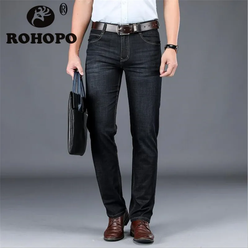 Новинка черные прямые джинсы для мужчин весна 2019 микро эластичные потертые
