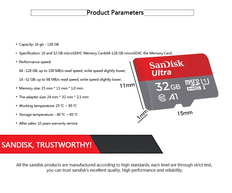 Двойной флеш-накопитель SanDisk карты памяти 16 Гб оперативной памяти, 32 Гб встроенной памяти, 64 ГБ 128 100 МБ/с. UHS-I TF микро-sd карты Class10 ультра SDHC/SDXC карты флэш-памяти