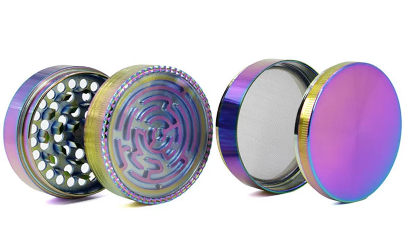 

Smoking Lightning maze 52MM 4 Layer Rainbow IceBlue Metal Herb Tobacco Crushers Grinder Smoking weed grinder Free Shipping