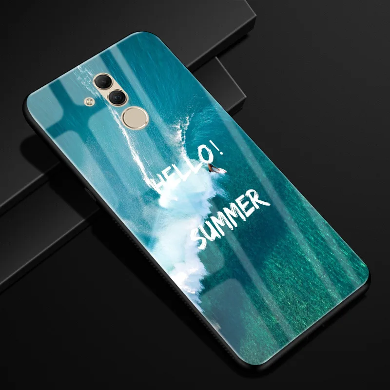 Для huawei mate 20 lite чехол Чехол из закаленного стекла для телефона черный ТПУ бампер чехол для huawei mate 20 lite стеклянная крышка mate 20 lite