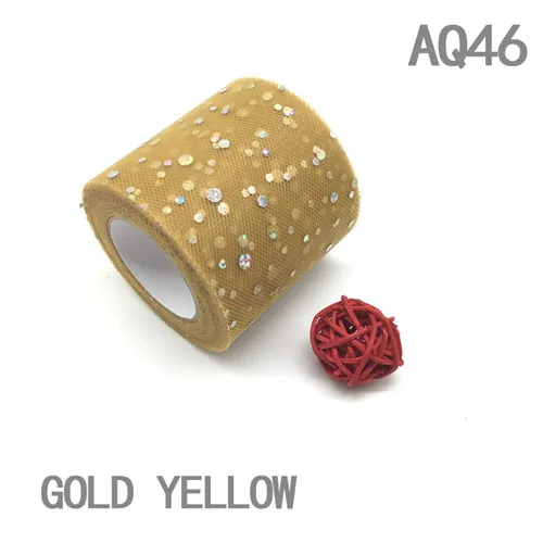 AQ46 GOLD YELLOW Блестящая блестящая Тюлевая рулон 25 ярдов ширина 6,5 см катушка пачка Свадебная отделка органзы лазерные поделки товары для дня рождения - Цвет: AQ46 GOLD YELLOW