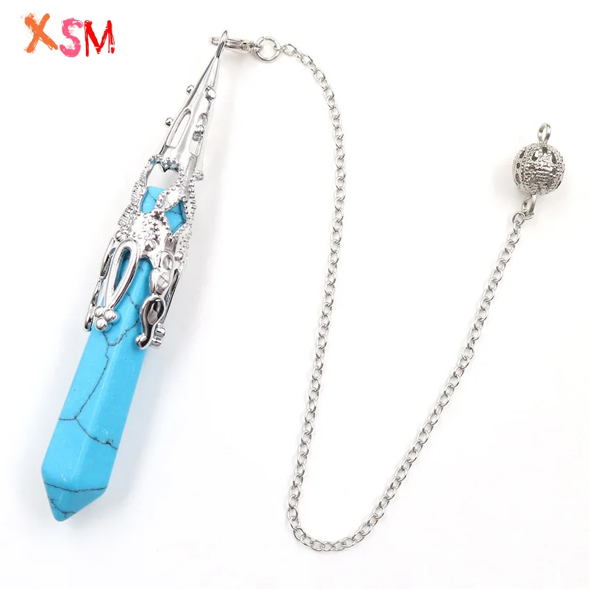 Blue Turquoises 1 шт. звено цепи кристалл натуральный камень шестиугольная колонна маятниковая подвеска Рейки Исцеление, балансировка, дюбинг, Wicca, талисманы ювелирные изделия - Окраска металла: Blue Turquoises