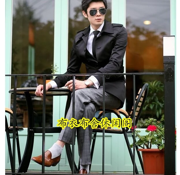 Черный мужской Тренч однобортный пояс тонкий модный Повседневный casaco masculino