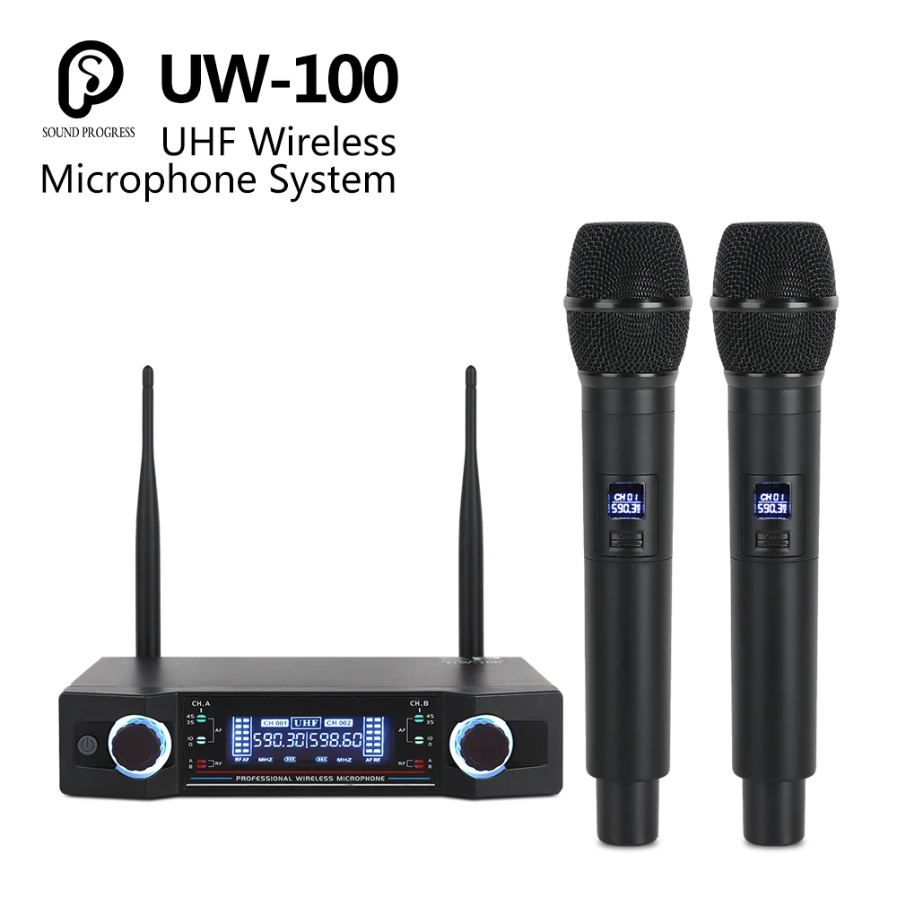 SP UW-100 UHF профессиональный двойной беспроводной микрофон Система 2 канала 2 ручной кардиоидный микрофон комплект для караоке/вечерние/встречи/сцены