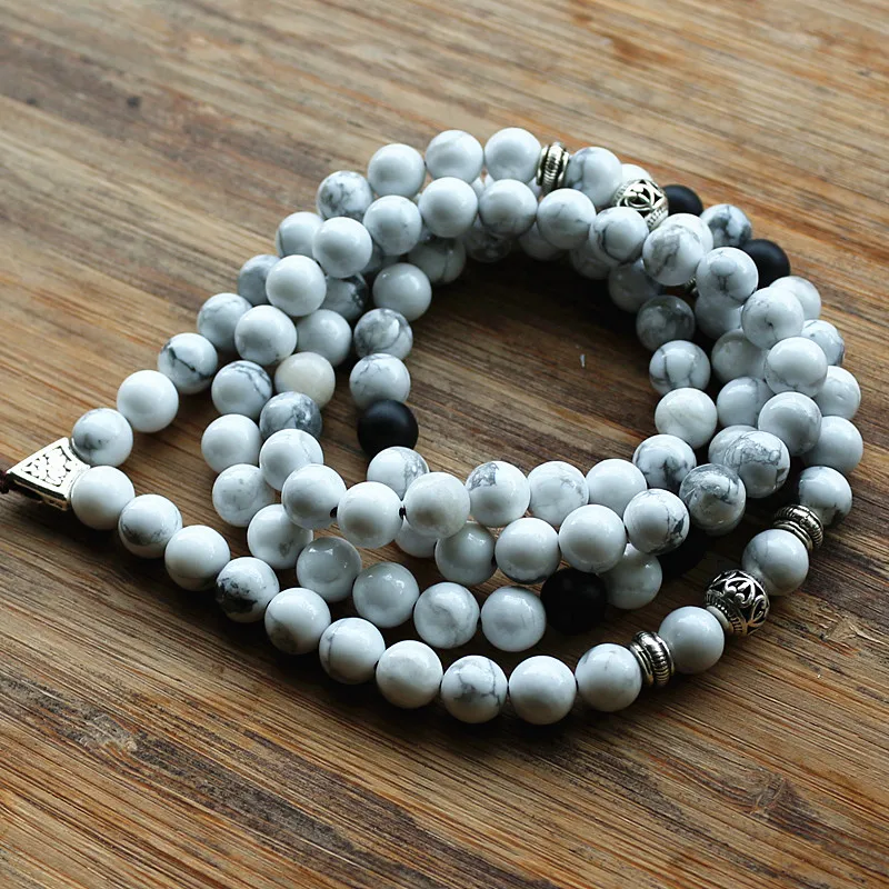 Неэластичные круглые бусины из камня Howlite 8 мм 99 шт. буддистское ожерелье