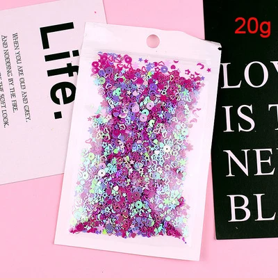 Purple Rose Red 20g Мульти Цвет в форме сердца в форме звезды луна Снежинка Форма, Сыпучие блёстки пайетками для лак для ногтей свадебные конфетти украшения 10 г, 20 г - Цвет: Purple Rose Red 20g