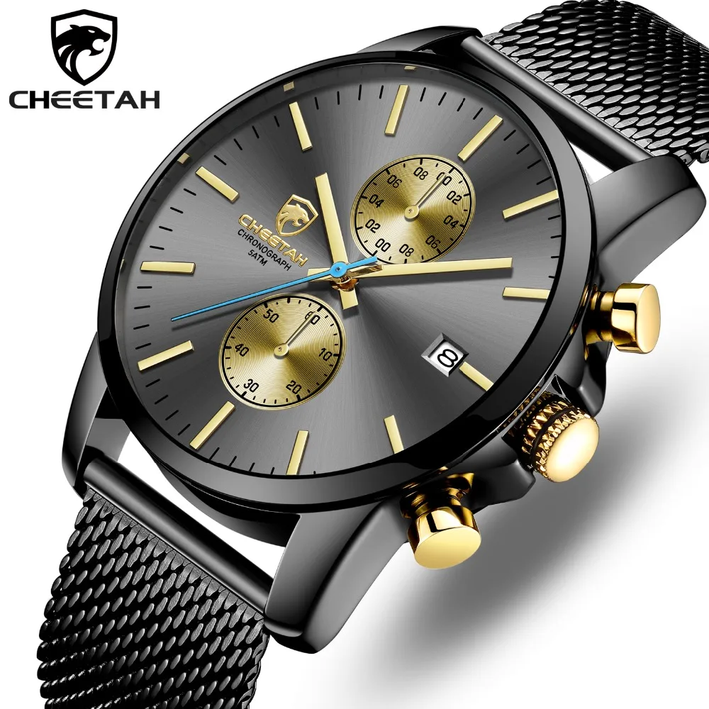 CHEETAH Для мужчин Watch Top Элитный бренд модные кварцевые часы Нержавеющая сталь