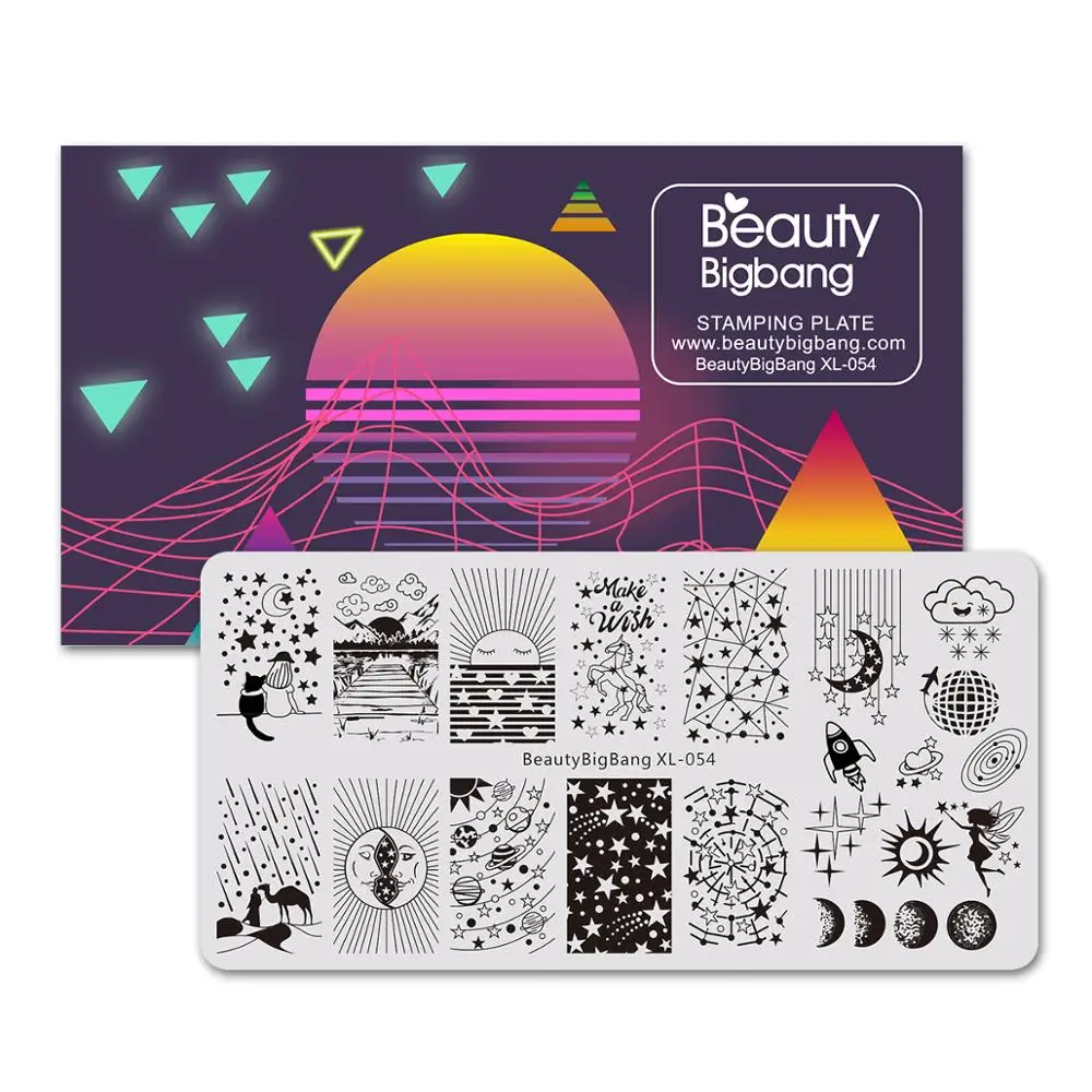 Прямоугольный штамп для дизайна ногтей BEAUTYBIGBANG 6*12 см звездное небо дизайн с темой